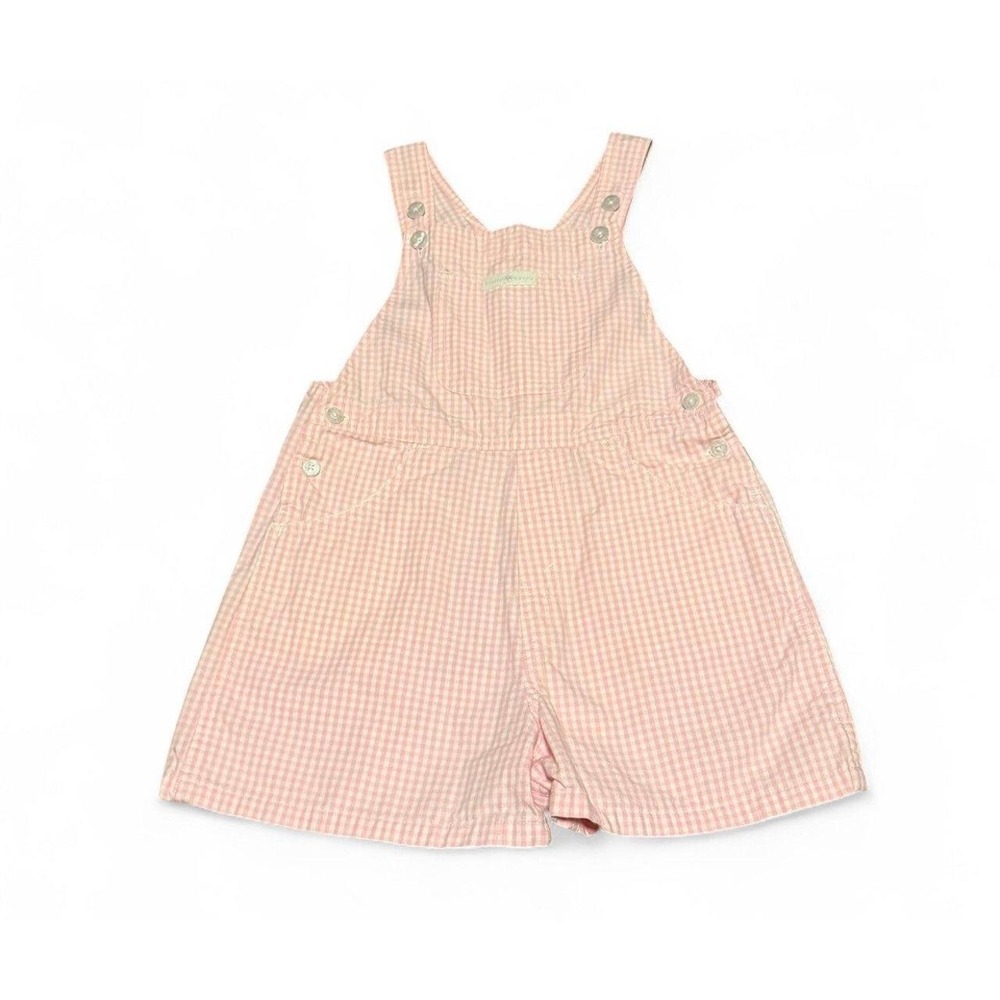 Vintage Little Levi's Red Tab Girls 6X Pink Gingham Shortalls Overalls USA
